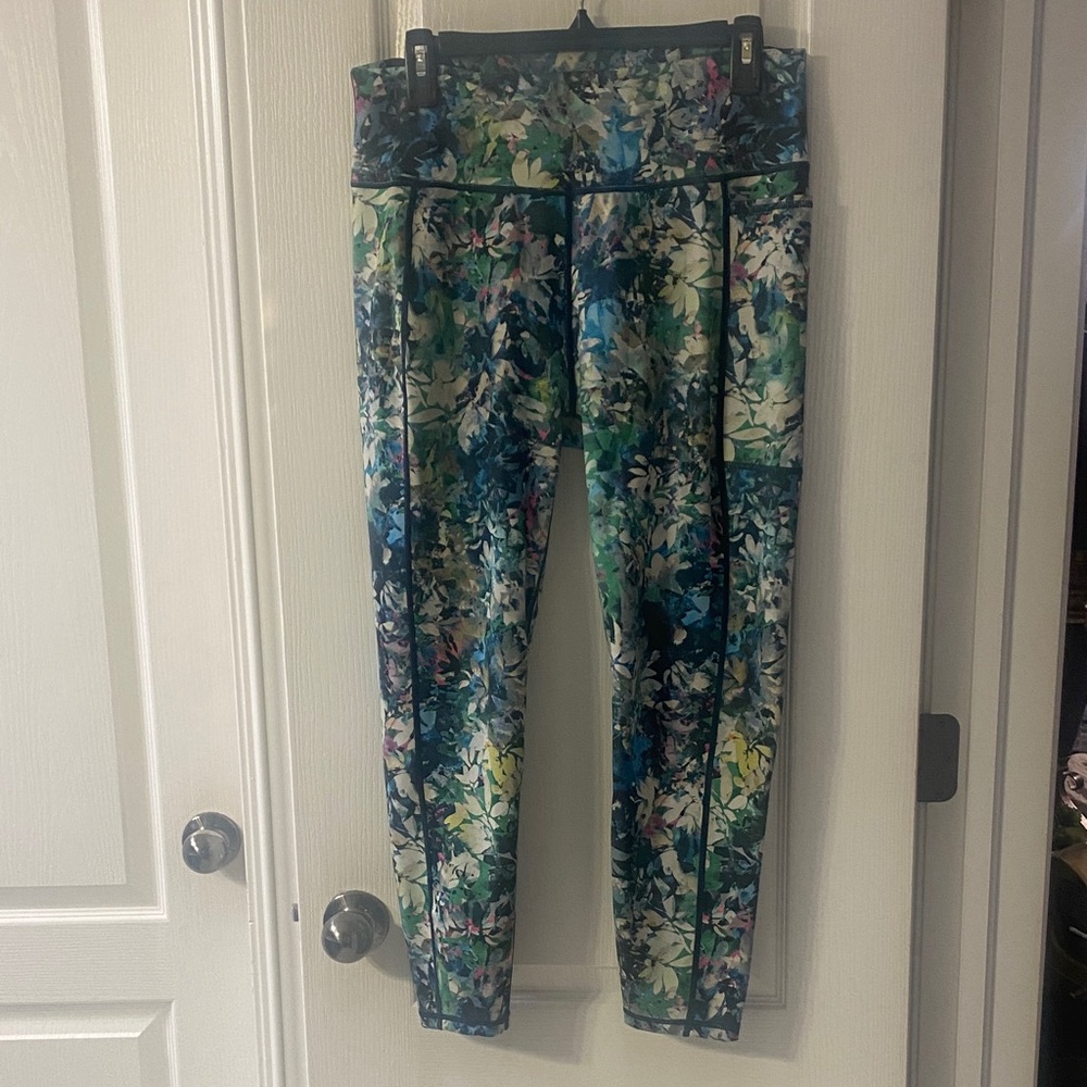 Sweaty Betty Super Sculpt Multicolor Floral Leggings in Green and Blue